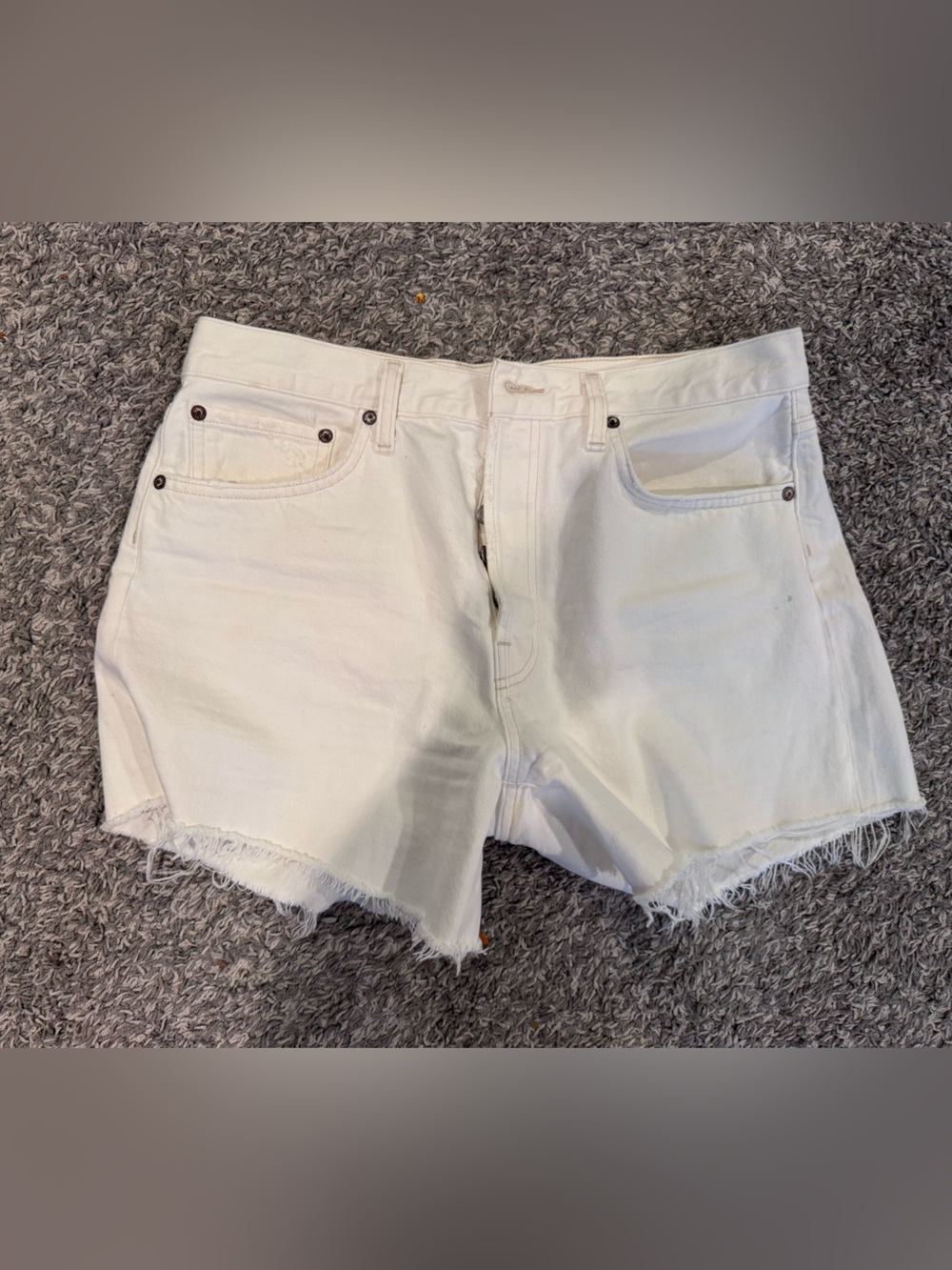 Agolde White Frayed Hem Denim Shorts - Picture 1 of 3